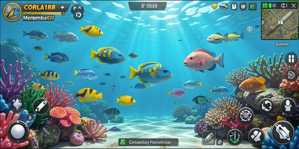 Screenshot gameplay CORLA188 dengan aksi menembak ikan yang seru.