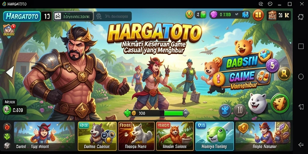 Tampilan gameplay HARGATOTO yang penuh warna dan menyenangkan.
