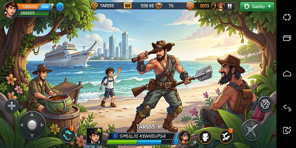 Screenshot gameplay TAR555 dengan interaksi karakter yang menarik.