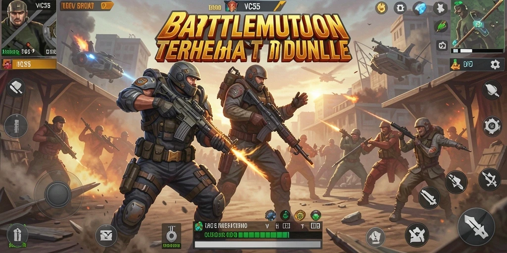 Tangkapan layar VC55 menampilkan aksi pertempuran seru di medan perang Battle Royale.